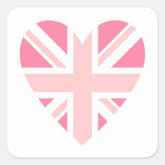 Pink Union Jack/Flag Heart Square Sticker