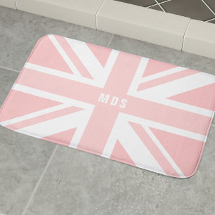 Pink Union Jack Flag Modern Monogram Bath Mat