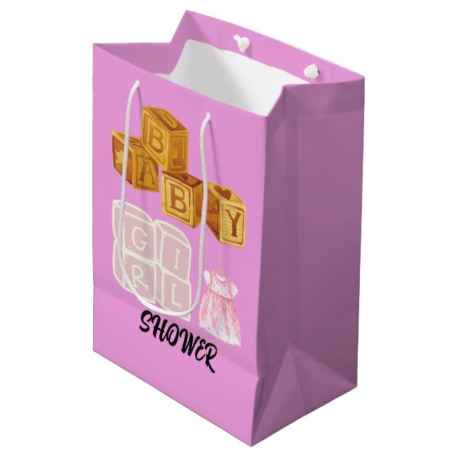Pink Unique Baby Girl Dice Baby Shower Gift Bag (Front Angled)