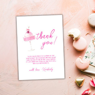 Pink Unique Cherry Champagne Baby Shower Thank You Card