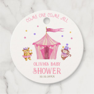 Pink Unique Circus Bear Monkey Baby Shower Favour Tags