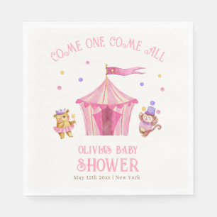 Pink Unique Circus Bear Monkey Baby Shower Napkin