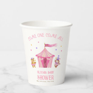 Pink Unique Circus Bear Monkey Baby Shower Paper Cups