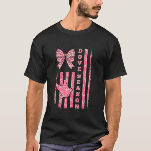 Pink US Flag Camo Bow Coquette Dove Season Hunting T-Shirt