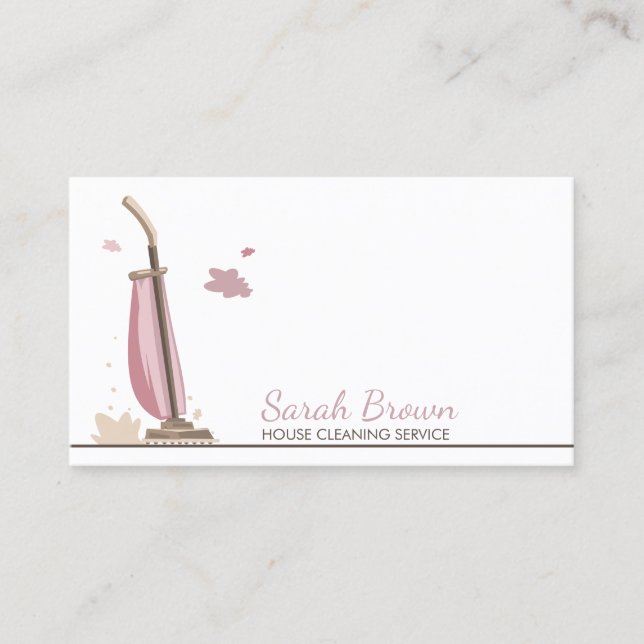 Pink Vacuum Cleaner House Cleaning Services Business Card (Front)