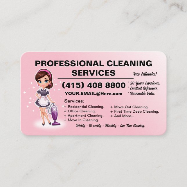 Pink Vacuum Cleaning Business Card House Cleaning  (Front)