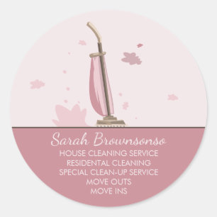 Pink Vacuum House Cleaning Logo Classic Round Sticker