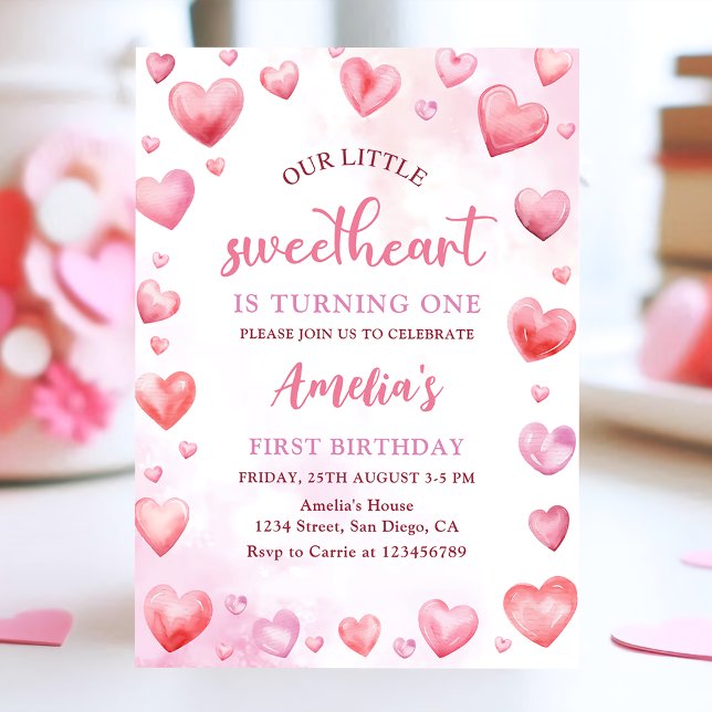 Pink Valentine amour 1er anniversaire Invitation (Créateur téléchargé)