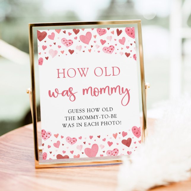 Pink Valentine Baby Shower How Old Was Mommy Game Poster (Creator Uploaded)