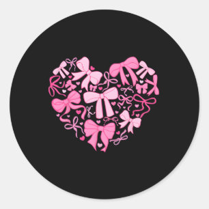Pink Valentine Coquette Bow Heart  Classic Round Sticker