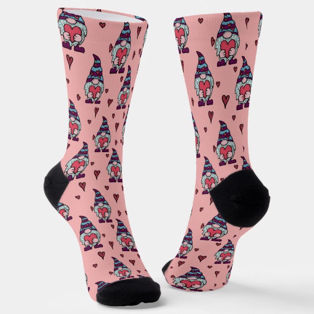 Pink Valentine Gnomes Socks (Angled)