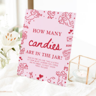 Pink Valentine Guess How Many Candies Baby Shower Pedestal Sign