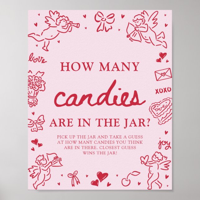 Pink Valentine Guess How Many Candies Baby Shower  Poster (Front)
