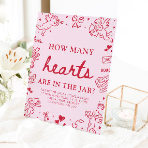 Pink Valentine Guess How Many Hearts Baby Shower  Pedestal Sign