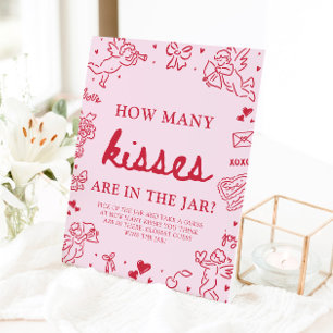 Pink Valentine Guess How Many Kisses Baby Shower Pedestal Sign