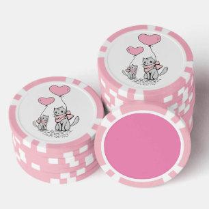PINK VALENTINE HEART BALLOONS WITH GRAY KITTENS POKER CHIPS
