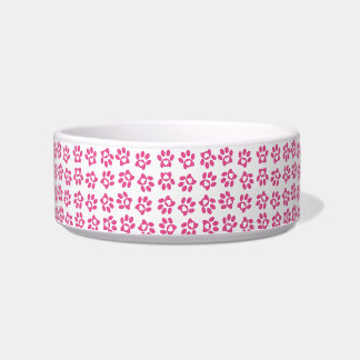 Pink Valentine Heart Paw Print Pattern Bowl