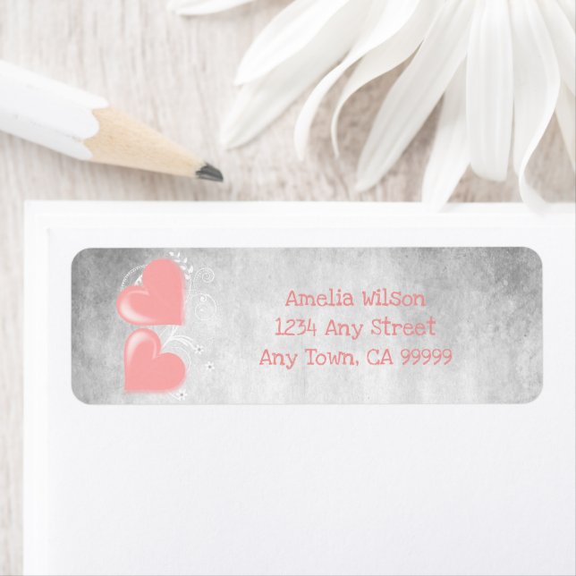 Pink Valentine Hearts Retourner l'adresse Label (En situation)