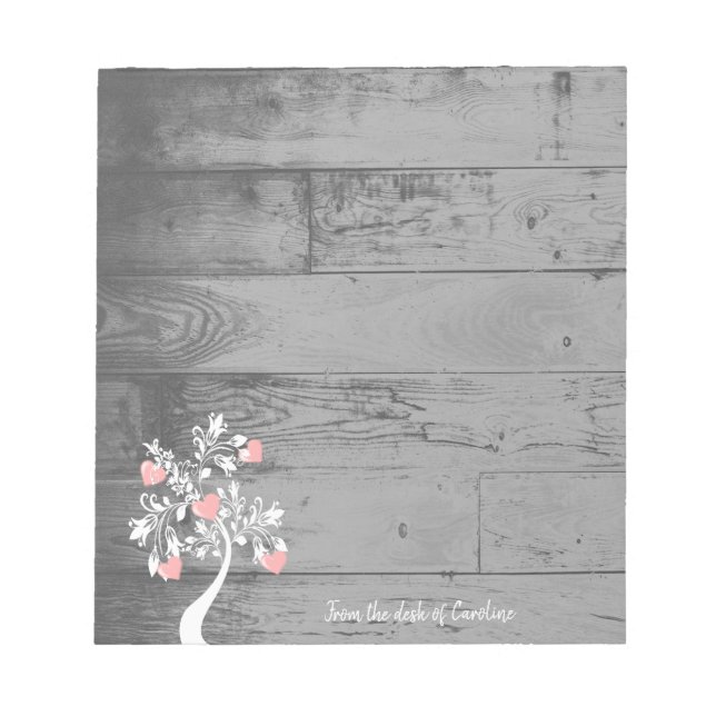 Pink Valentine Hearts Tree Bloc-notes personnalisé (Devant)