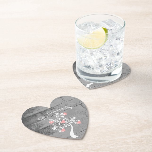 Pink Valentine Hearts Tree Paper Coaster (Insitu)