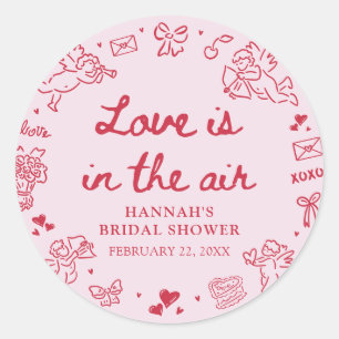 Pink Valentine Love is in the Air Bridal Shower Classic Round Sticker