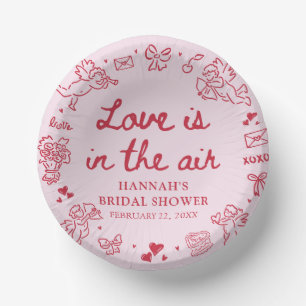 Pink Valentine Love is in the Air Bridal Shower Paper Plate