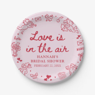 Pink Valentine Love is in the Air Bridal Shower Paper Plate