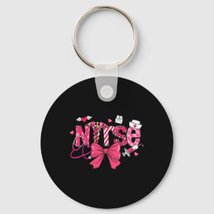 Pink Valentine Nurse Coquette Bow Cupids Favorite Keychain