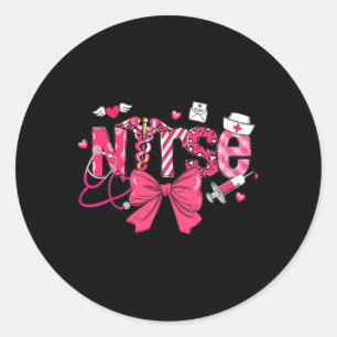 Pink Valentine Nurse Coquette Bow Cupids Favourite Classic Round Sticker
