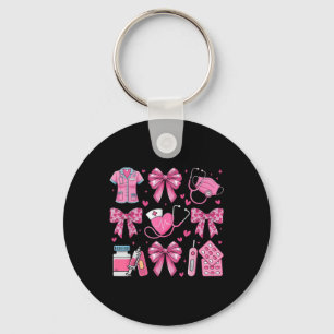 Pink Valentine Nurse Coquette Bow Heart Stethoscop Keychain