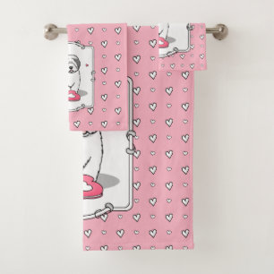 Pink Valentine Old English Sheepdog Dog Grey 1 Fun Bath Towel Set