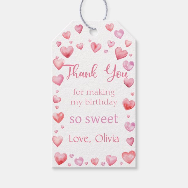 Pink Valentine Sweetheart Birthday Gift Tag (Front)