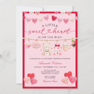Pink Valentine Sweetheart Gift Bear Baby Shower Invitation