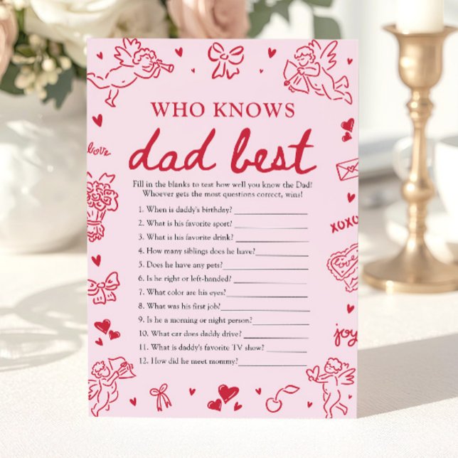Pink Valentine Who Knows Dad Best Baby Shower Game Invitation (Pink Valentine Who Knows Dad Best Baby Shower Game)