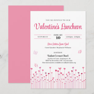 Pink Valentine's Church Luncheon Heart Flowers Invitation