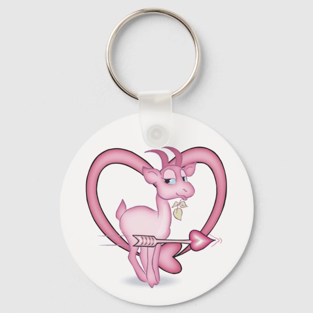 Pink Valentine's Day  Cartoon Goat Gift Keychain (Front)