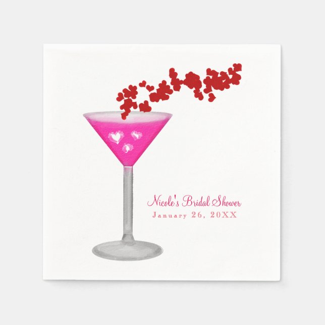 Pink Valentine's Day Cocktail Custom Party Napkin (Front)