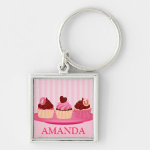 Pink Valentine's Day Cupcakes Keychain