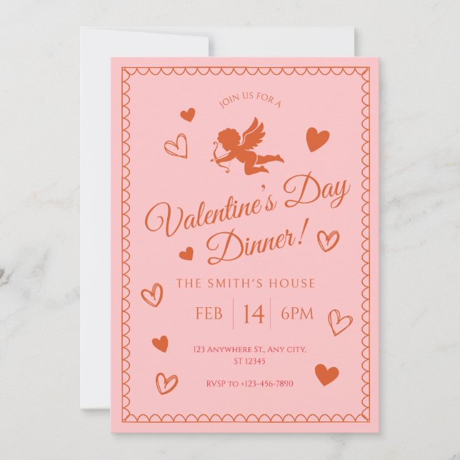 Pink Valentines Day Dinner Invitation (Front)