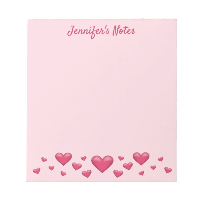 Pink Valentine's Day Hearts & Custom Text Notepad (Front)