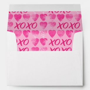 Pink Valentines Hearts and XOXO watercolor pattern Envelope