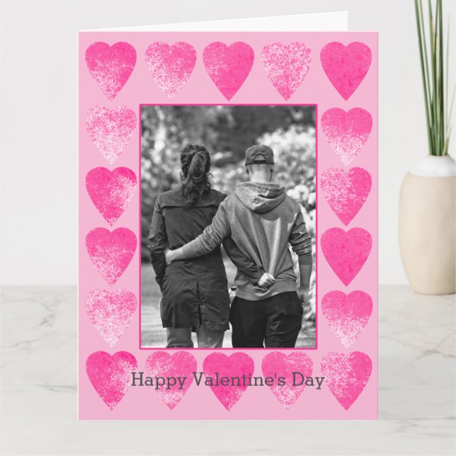 Pink Valentines Hearts Pattern Personalized Card (Front)