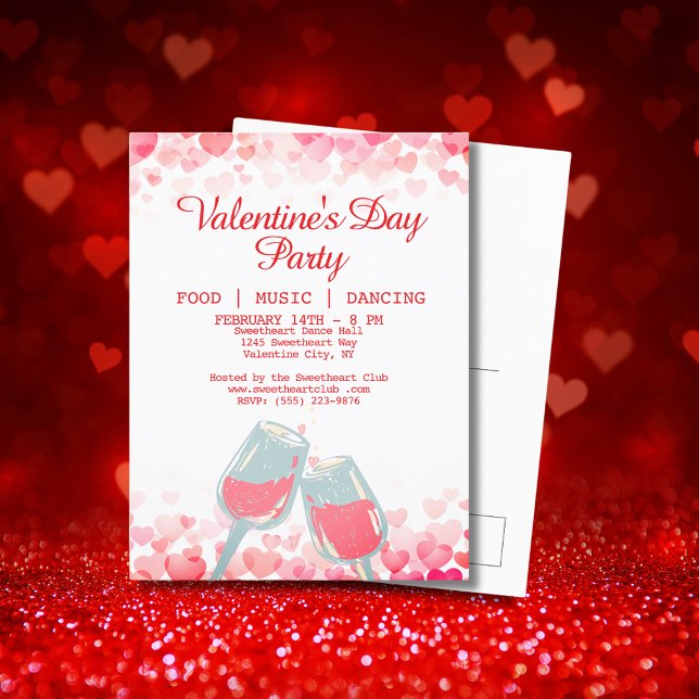 Pink Valentine's Party Food Music Dancing Club Holiday Postcard (Pink Valentine's Party Food Music Dancing Club Holiday Postcard)