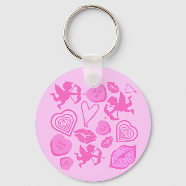 Pink Valentine's Pattern  Keychain (Front)