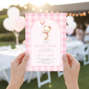 Pink Valentines Teddy Bear Baby Shower Girl Invitation