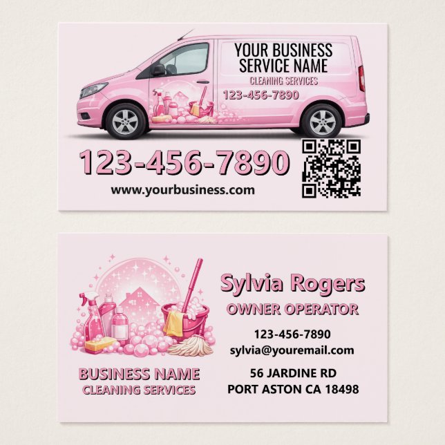 Pink Van Local Cleaning Services Business Card (Front & Back)
