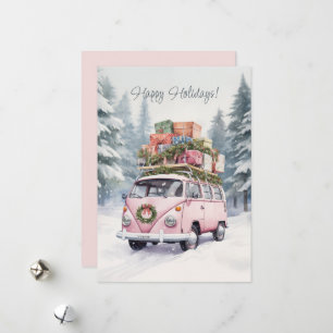 Pink Vanagon Flat Holiday Card