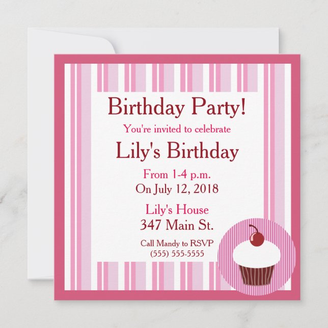 Pink Vanilla Cupcake Invitation (Front)