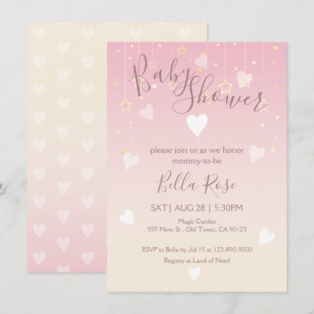 Pink Vanilla Twinkle Little Star Baby Shower Cards (Front/Back)