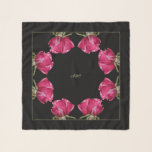 Pink Variegated Double Roses Black Chiffon Scarf<br><div class="desc">Double Pink Variegated Roses on Black with Asparagus Green Accent and Initials Square Chiffon Scarf.</div>